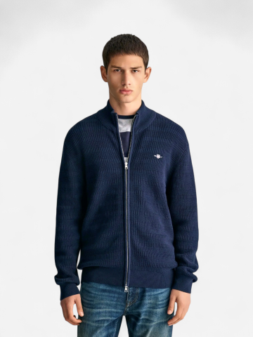Gant miesten neuletakki, STRIPE TEXTURED COTTON FULL ZIP Tummansininen