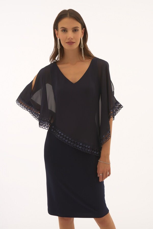 Ribkoff naisten mekko Silky Knit and Shiffon Poncho Dress, tummansininen