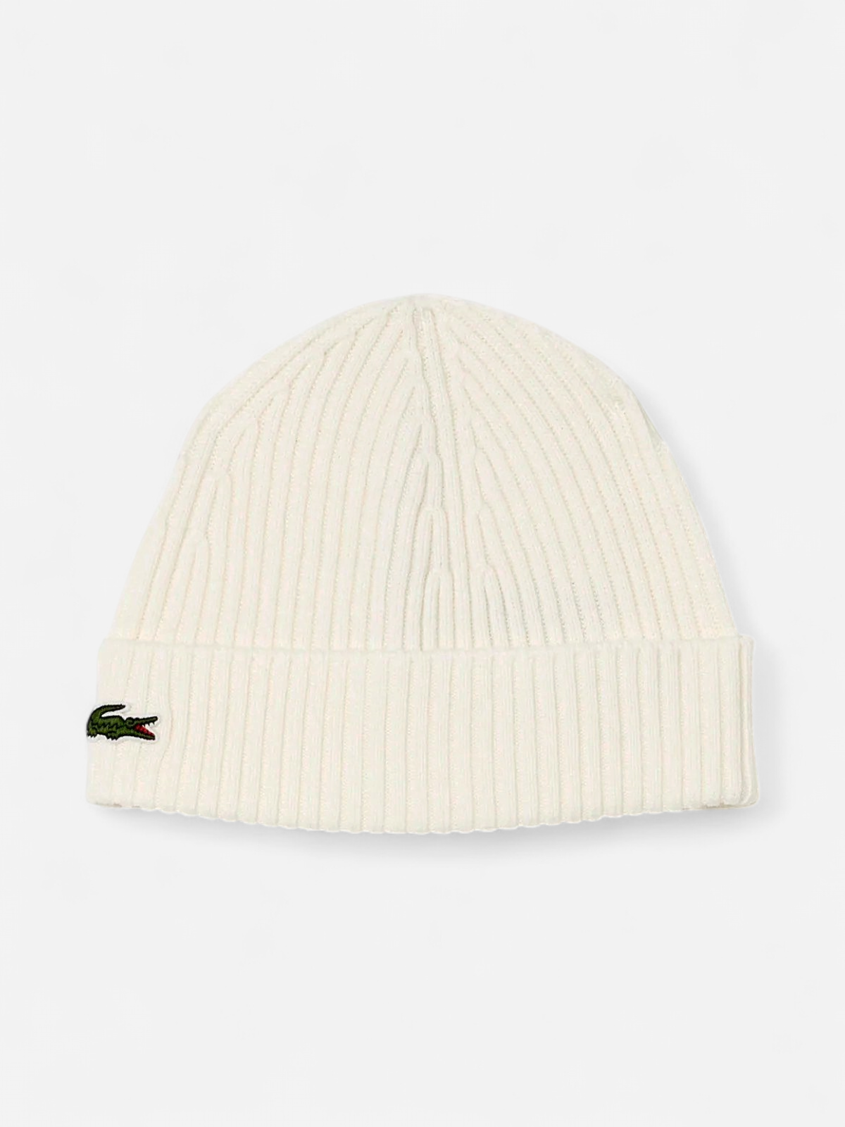 Lacoste miesten pipo, LACOSTE SOFT WOOL RIBBED BEANIE Luonnonvalkoinen