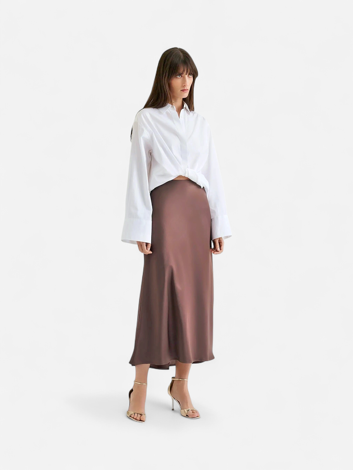 Malina naisten hame, AUBREE SATIN MAXI SKIRT Tummanruskea