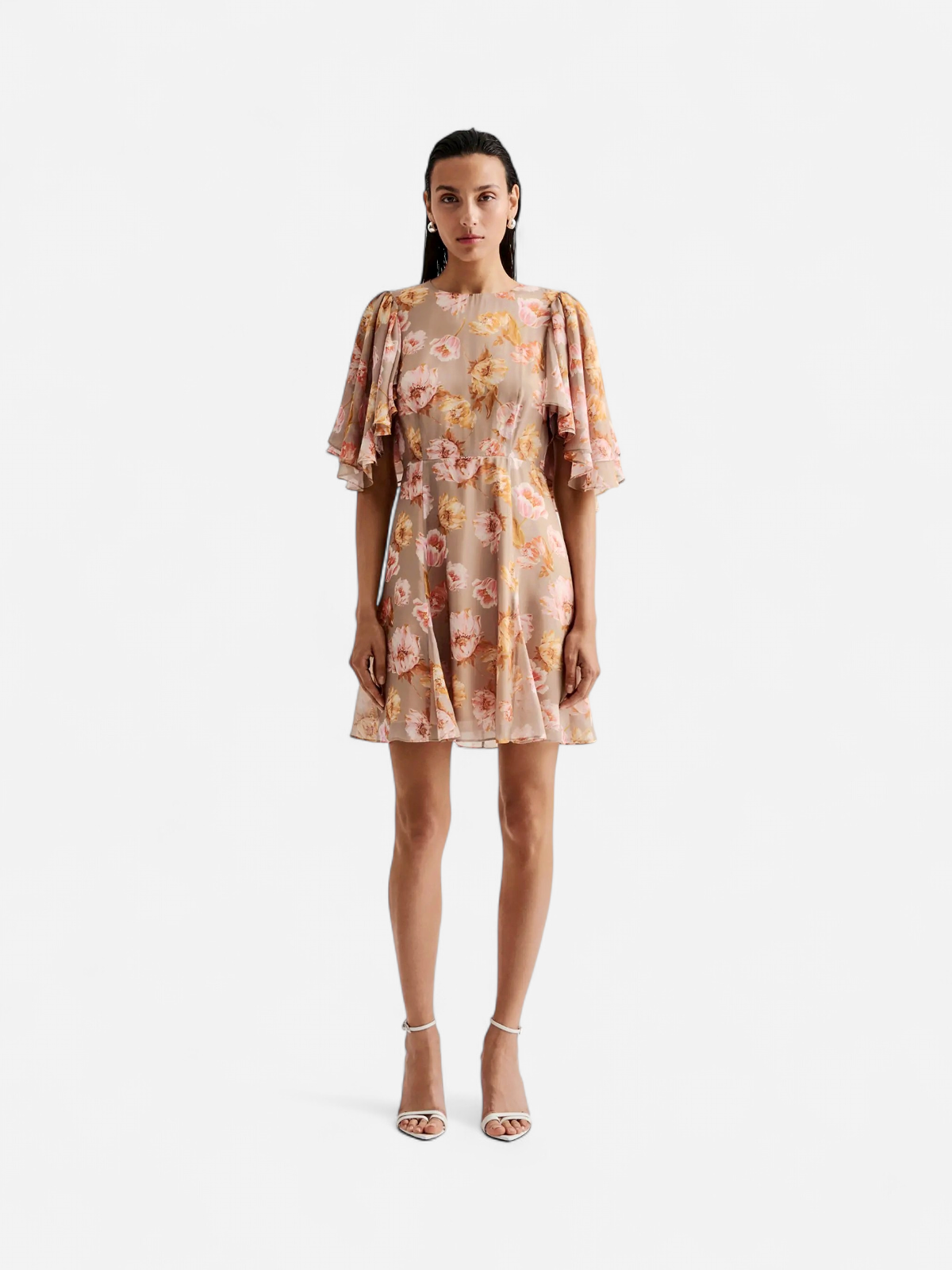 Malina naisten mekko, IDA SILK BLEND FRILL SLEEVE MINI DRESS Monivärinen Kuosi