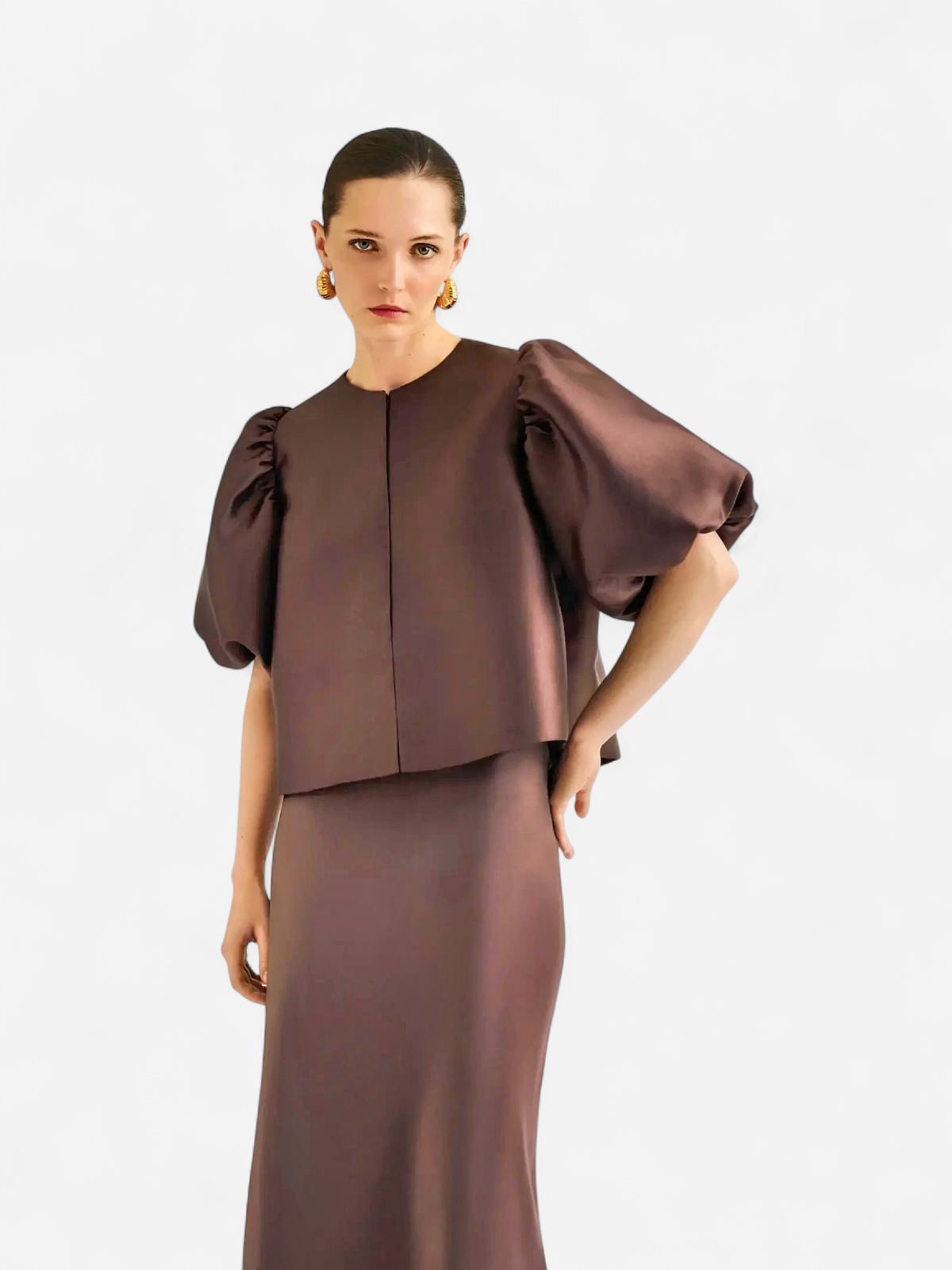 Malina naisten pusero, CLEO POUF SLEEVE BLOUSE Tummanruskea