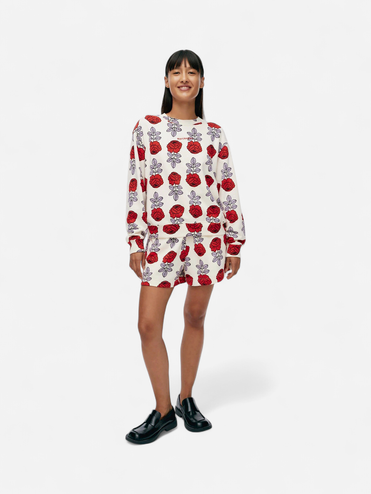 Marimekko naisten collegepaita, LEIOT VIHKIRUUSU KIOSKI COLLEGEPAITA Valkopohjainen Kuosi