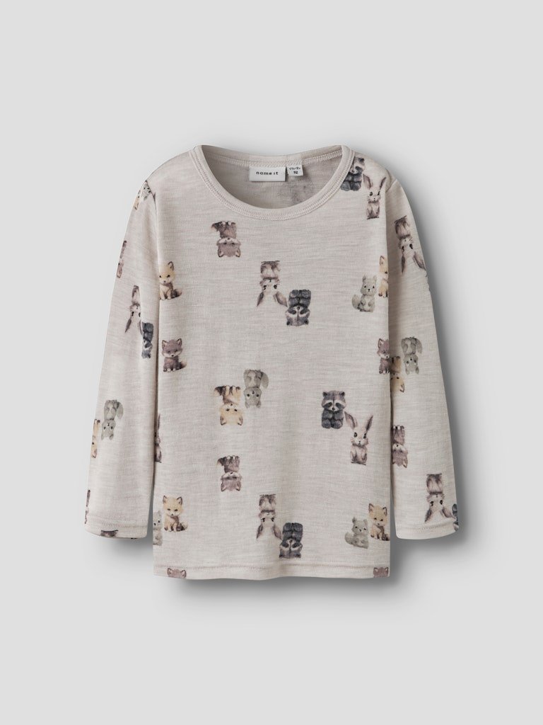 Name It Lasten Merinovillainen Paita, NMMWang Wool Rib LS Top AOP Kuosillinen Beige