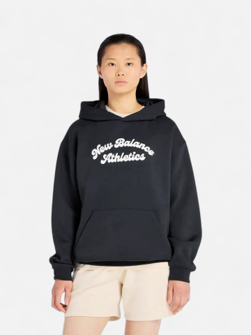 New Balance naisten huppari, Linear Heritage Fleece Long Hoodie Musta