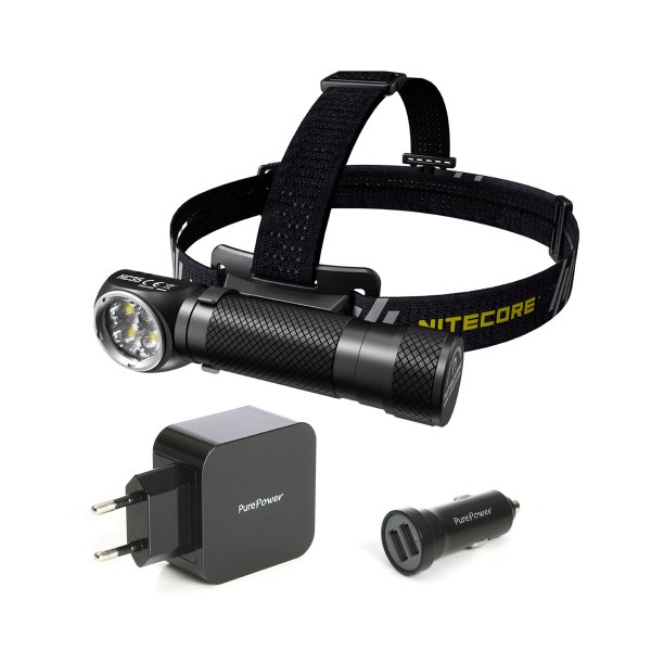 Otsalamppu Nitecore HC35 - 2700 lm / Ladattava/Paristokäyttöinen, Perussetti + Verkkovirta- ja Tupakansytytinadapteri