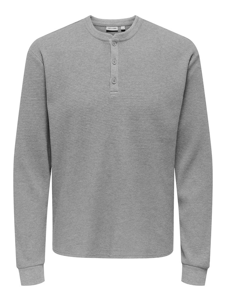 Only and Sons miesten paita, TOBIE REG HENLEY LONGSLEEVE Light Grey Melange