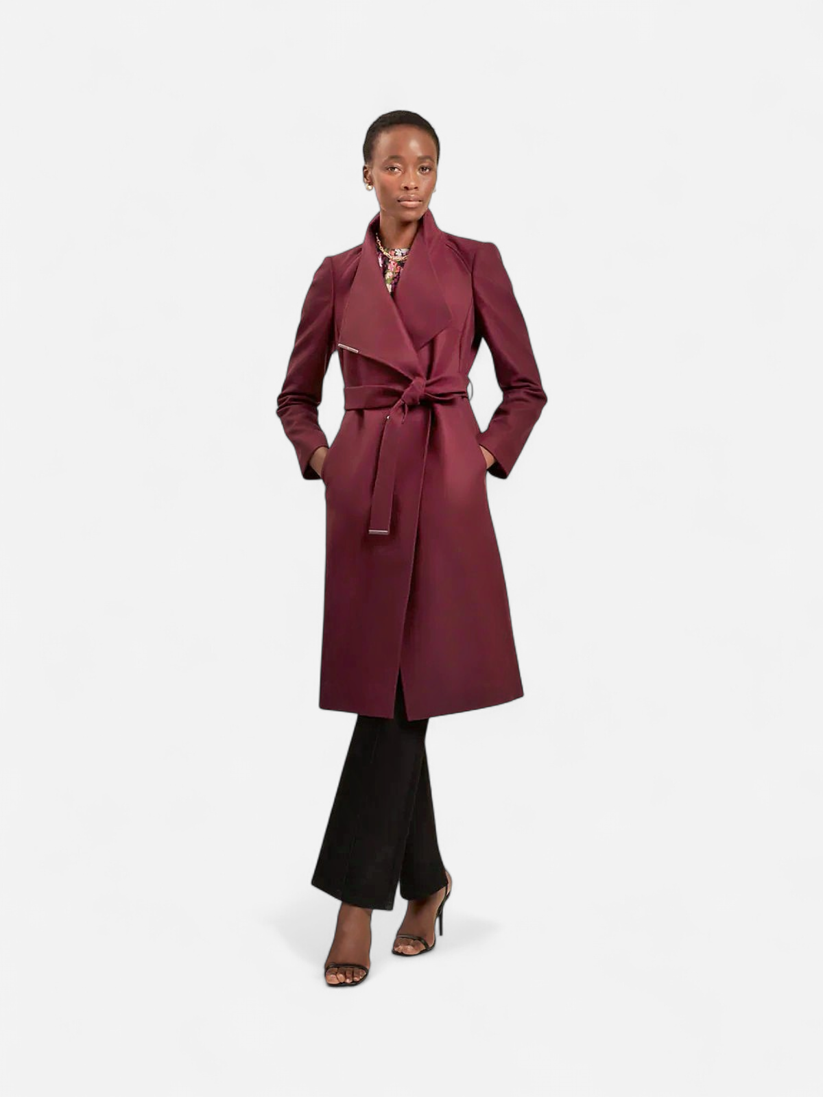 Ted Baker Rose Mid Length Belted Wool Wrap Coat, Viininpunainen