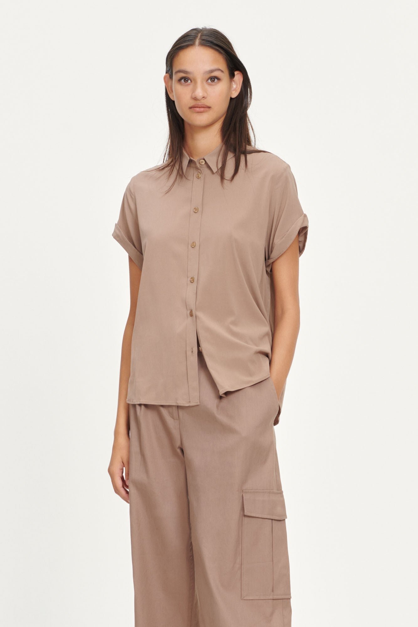 Samsoe and Samsoe, Naisten Lyhythihainen Kauluspaita, Majan Ss Shirt 9942 Beige