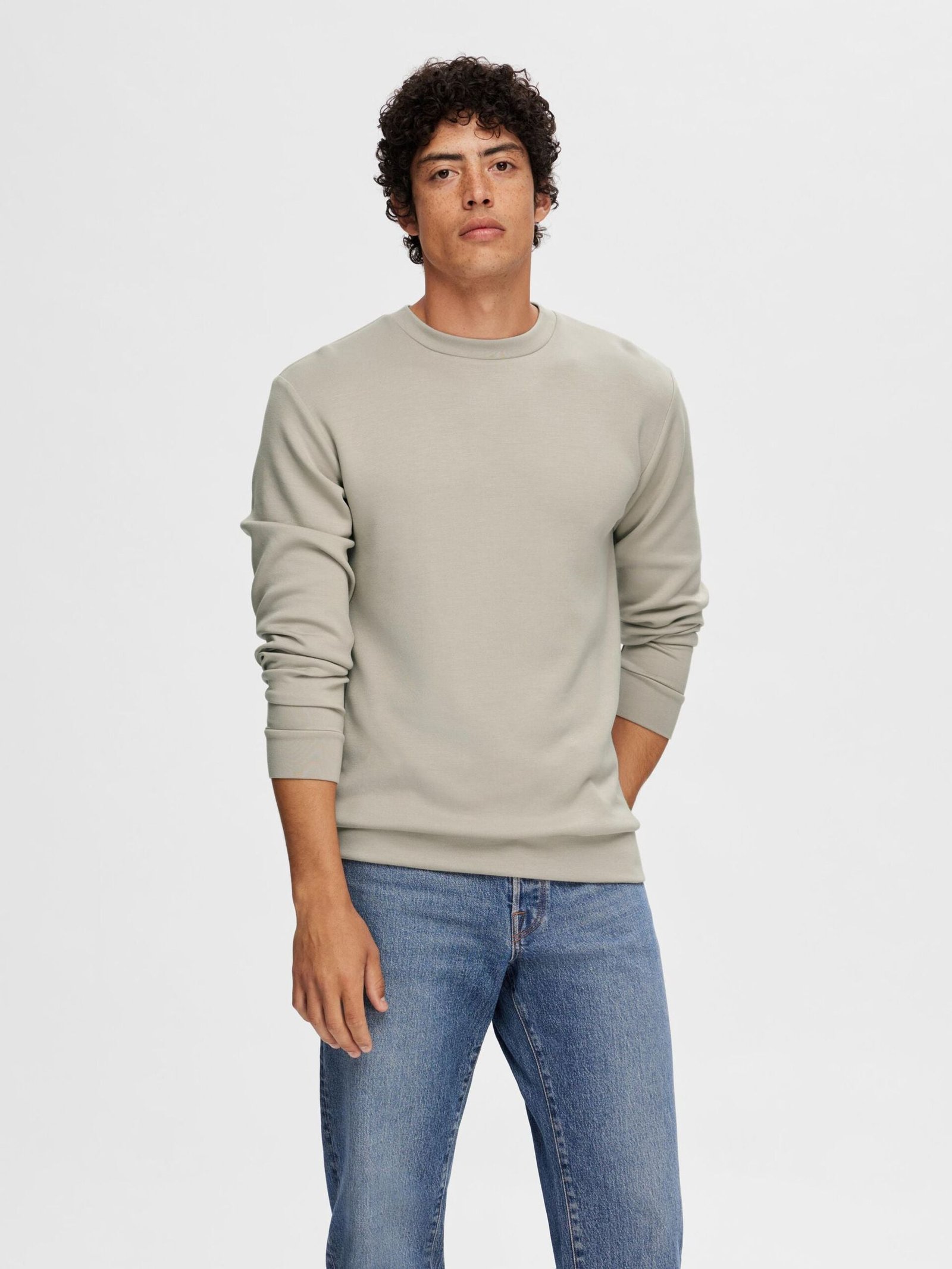 Selected miesten college, MANUEL SOFT CREW NECK Beige