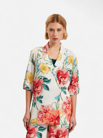 Ted Baker naisten bleiseri, NYMPHA Printed Short Sleeve Blazer Valkopohjainen Kuosi
