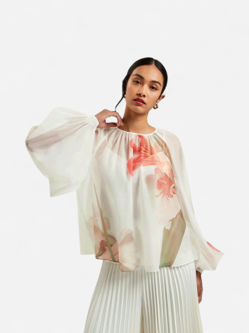 Ted Baker naisten pusero, ERIANA Organza Puff Sleeve Blouse Valkopohjainen Kuosi