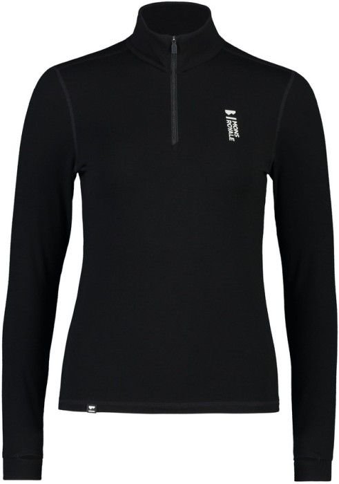 Mons Royale Cascade Merino Flex 200 1/4 Zip naisten kerrastopaita, musta