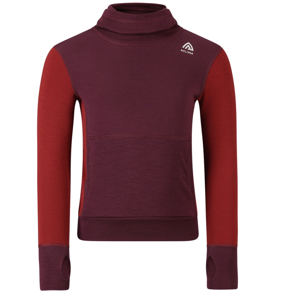 Aclima Warmwool Hoodsweater Kids Fig/Red Dahlia