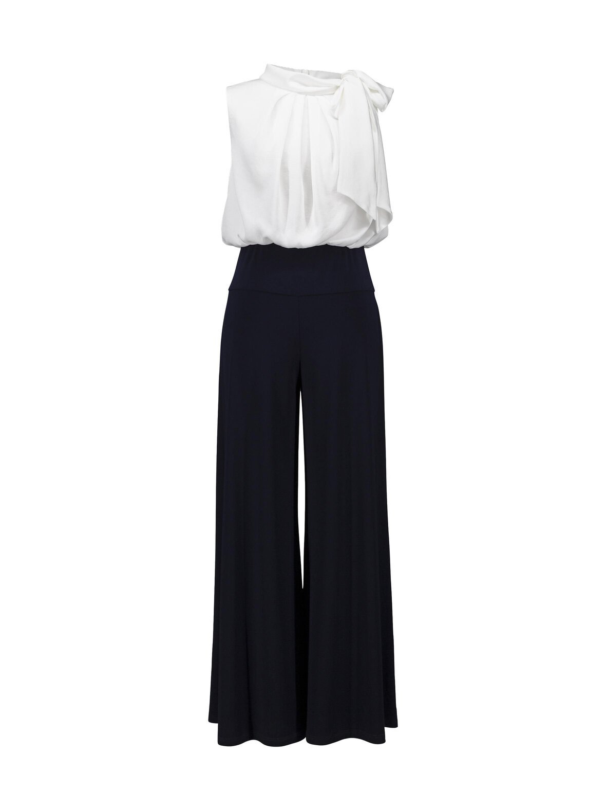 Silky and satin wide leg jumpsuit with contrast -haalari