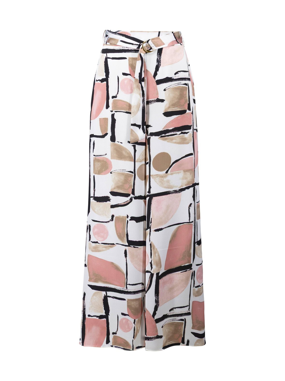Satin abstract print wide leg -housut