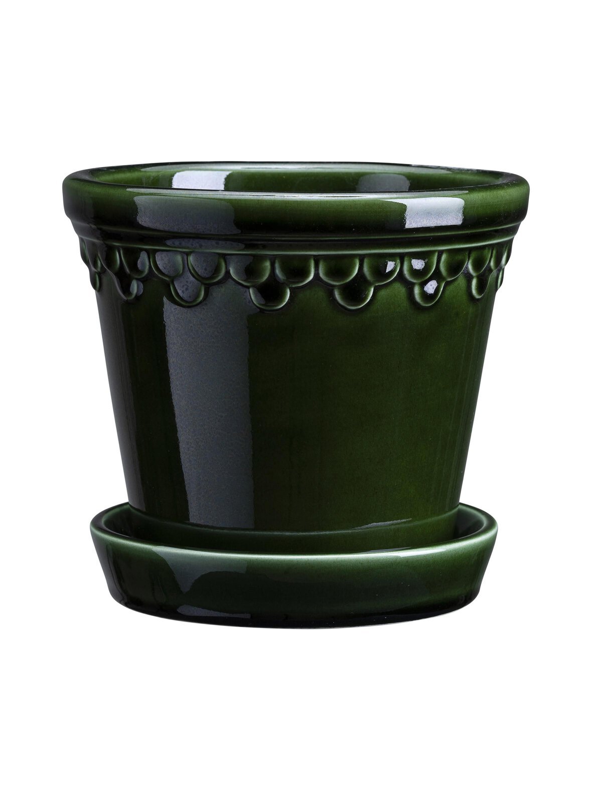 Københavner glazed emerald green -ruukku ja aluslautanen 25 cm