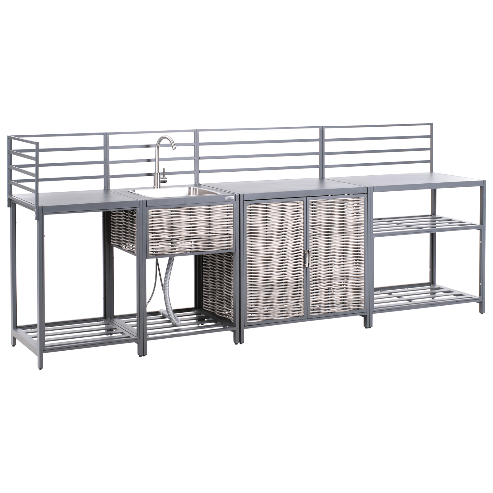 4-osainen ulkokeittiö altaalla Mirador polyrottinki - Harmaa/Beige