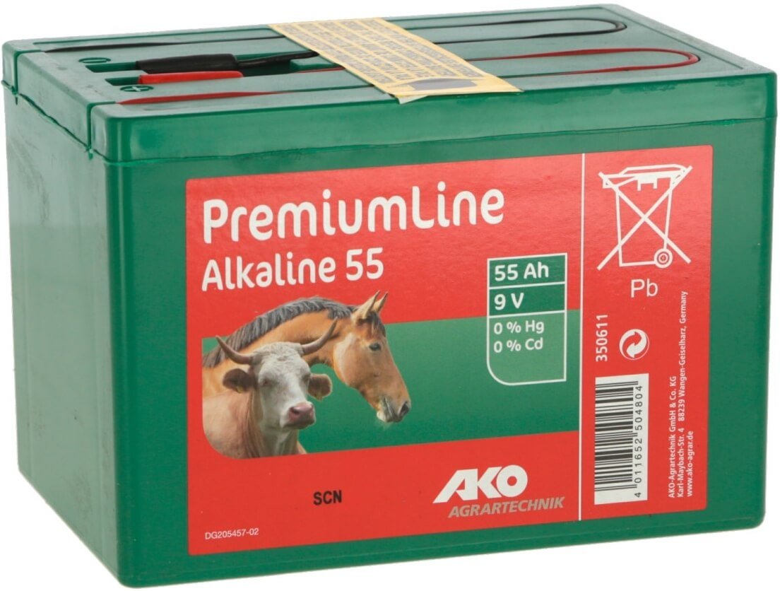Alkaliparisto 55 Ah PremiumLine 9 V, Ako