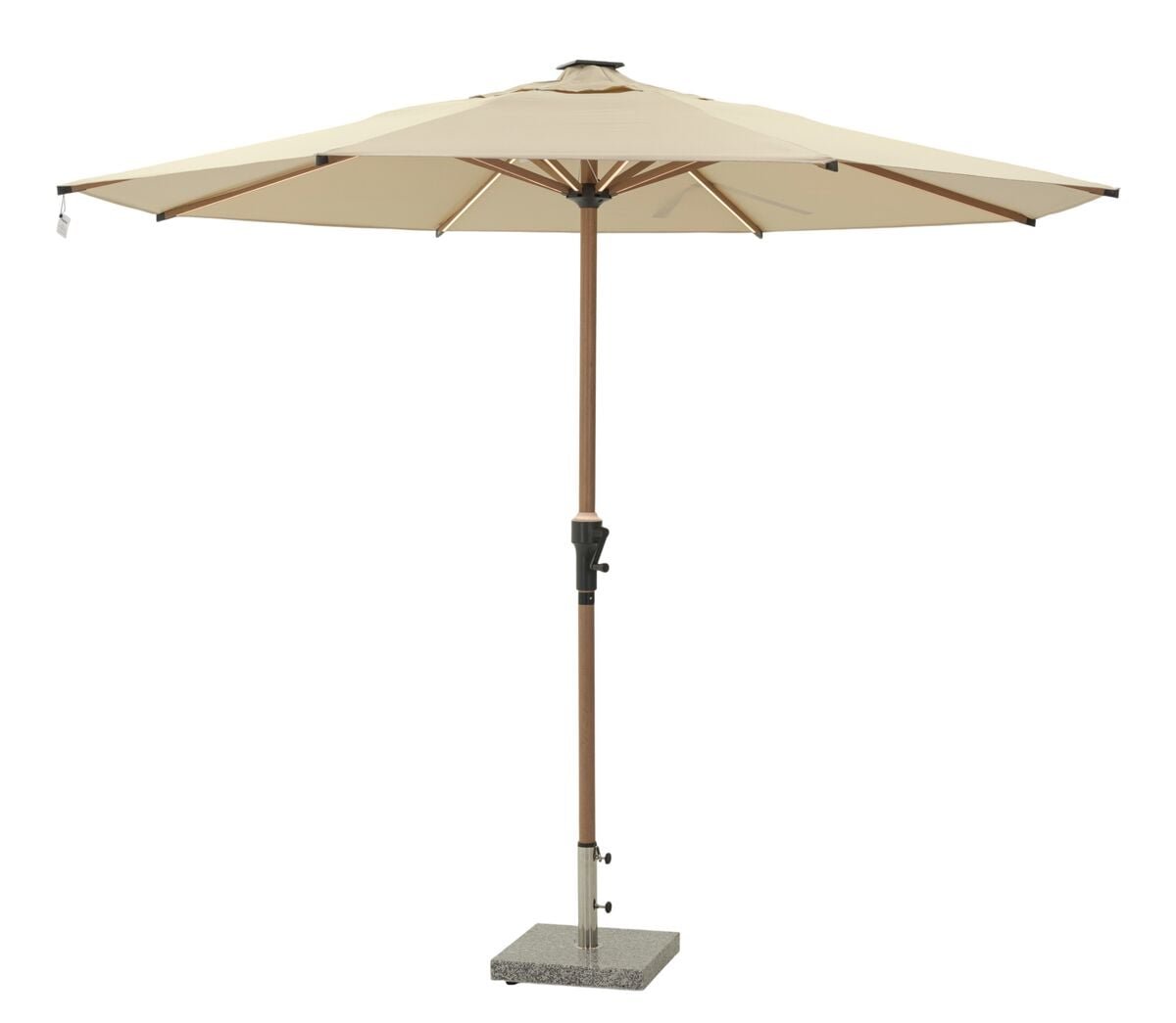 Premium aurinkovarjo 300 cm beige/ tiikki led valoilla