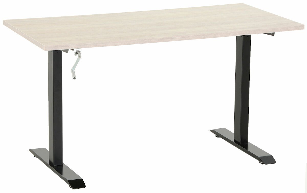 Office veivattava säätöpöytä 135x67 cm hopea jalava musta jalka