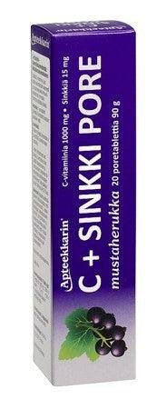 Apteekkarin C+ Sinkkipore Mustaherukka 20 poretabl