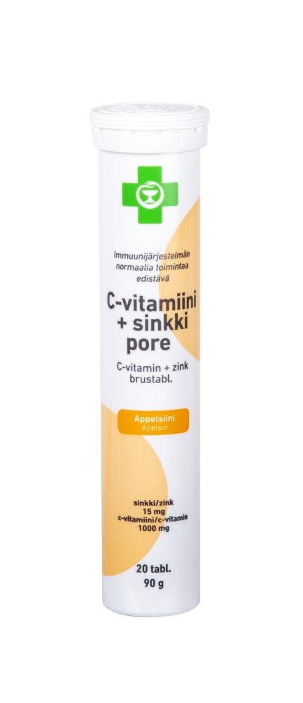 Apteekki C-Vitamiini + Sinkki Poretabletti, Appelsiini 20 tabl