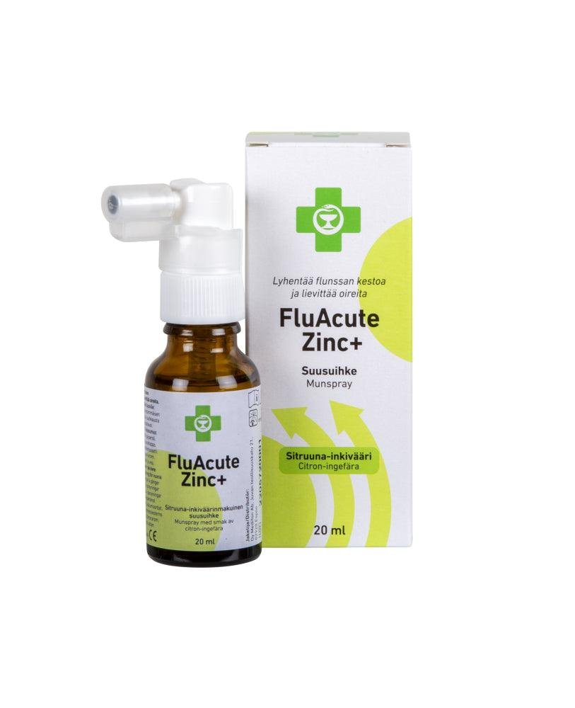 Apteekki Fluacute Zinc+ Sitruuna-Inkivääri, Sinkkiasetaattisuusuihke 20 ml