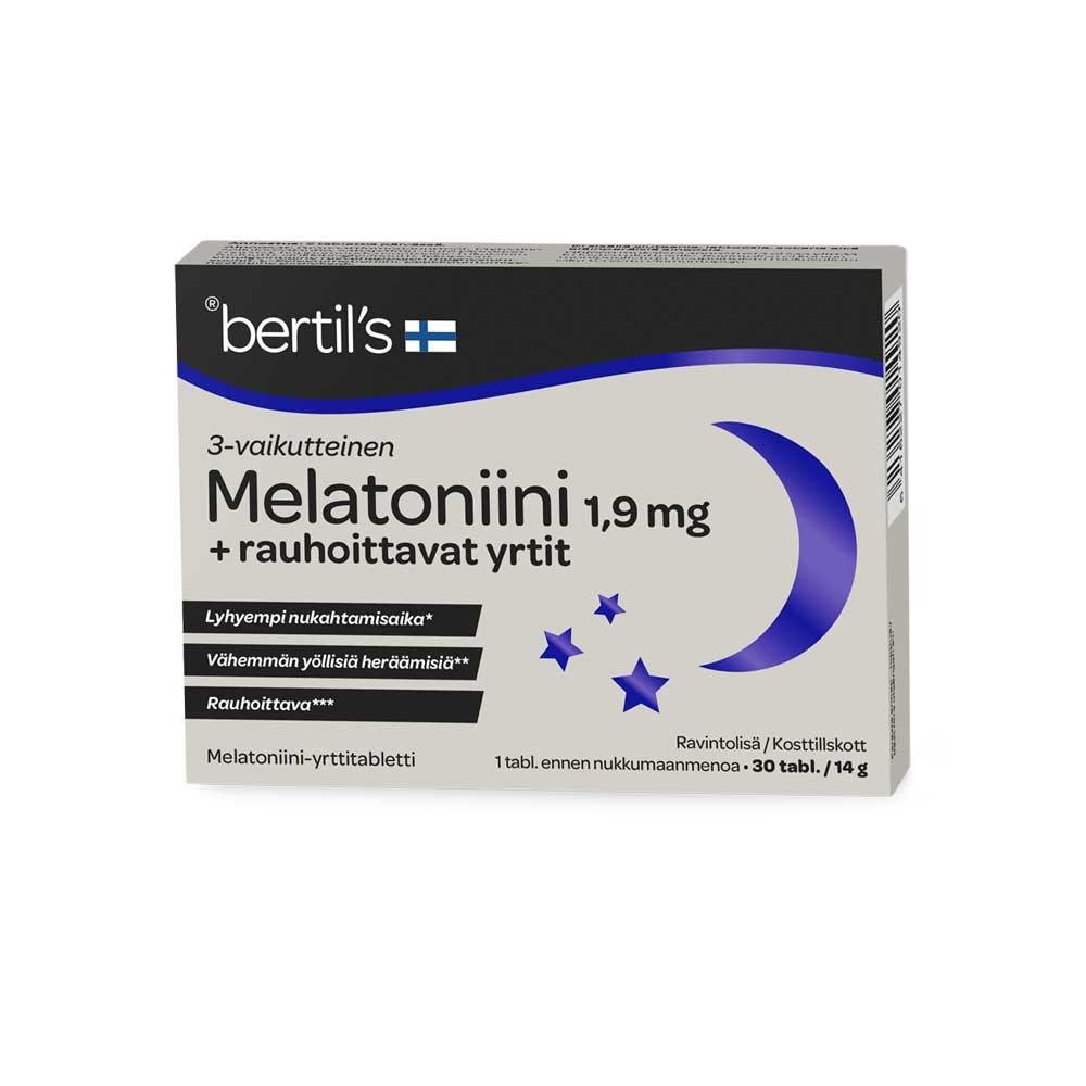 Bertils Melatoniini 1,9 mg + Rauhoittavat Yrtit tabl