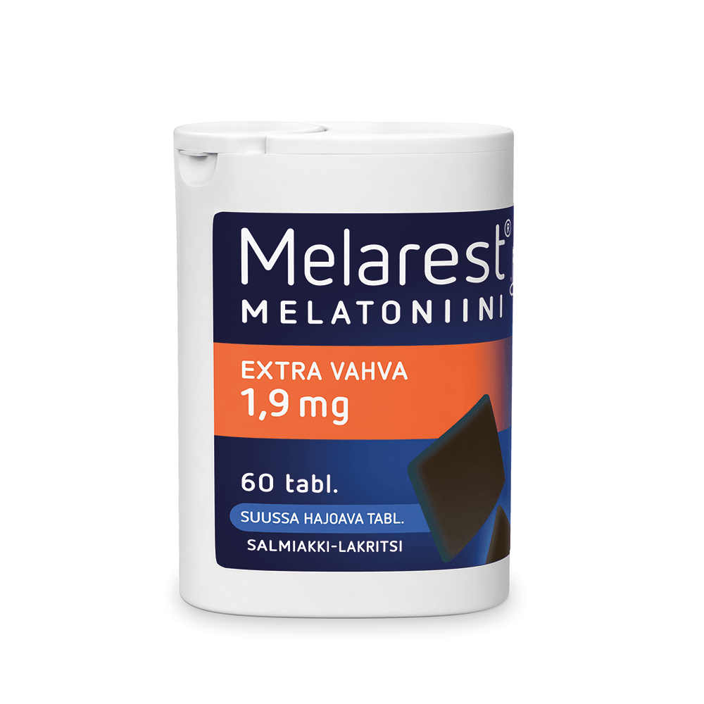 Melarest Melatoniini Extra Vahva 1,9 mg, Salmiakki 60 tabl