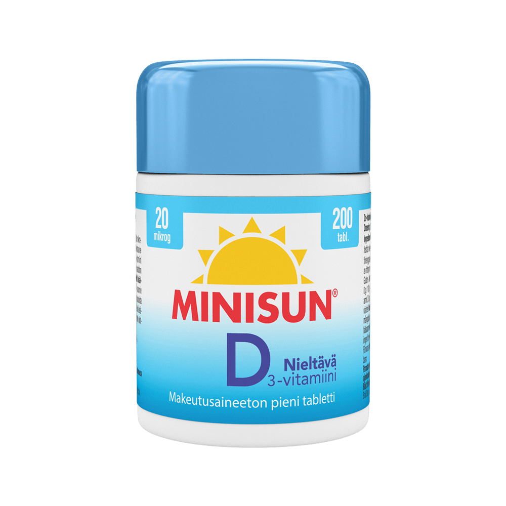 Minisun D-vitamiini Nieltävä 20 mikrog 200 tabl
