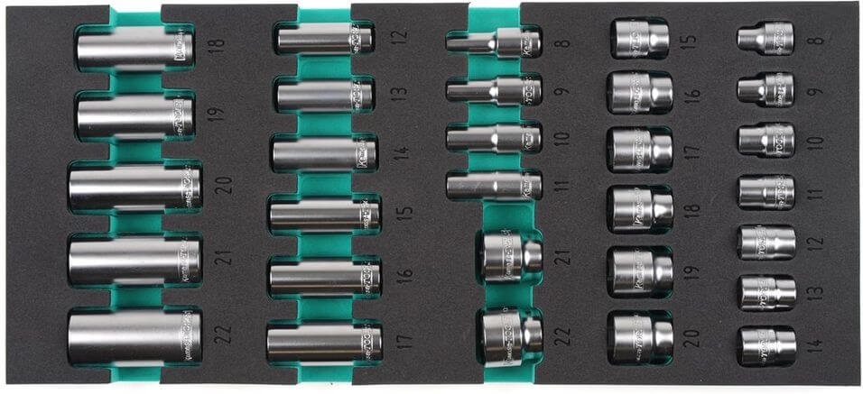 Hylsysarja 3/8" (8-22 mm, lyhyet ja pitkät), Kamasa-Tools