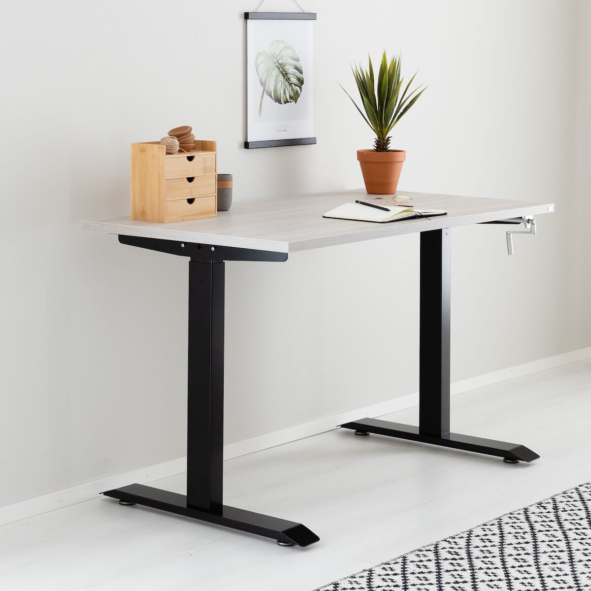 Office veivattava säätöpöytä 160x80 cm hopea jalava musta jalka