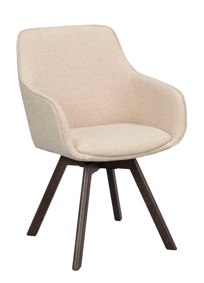 Rowico Home Alison tuoli käsinojilla vaalea beige kangas/ruskeat tammijalat