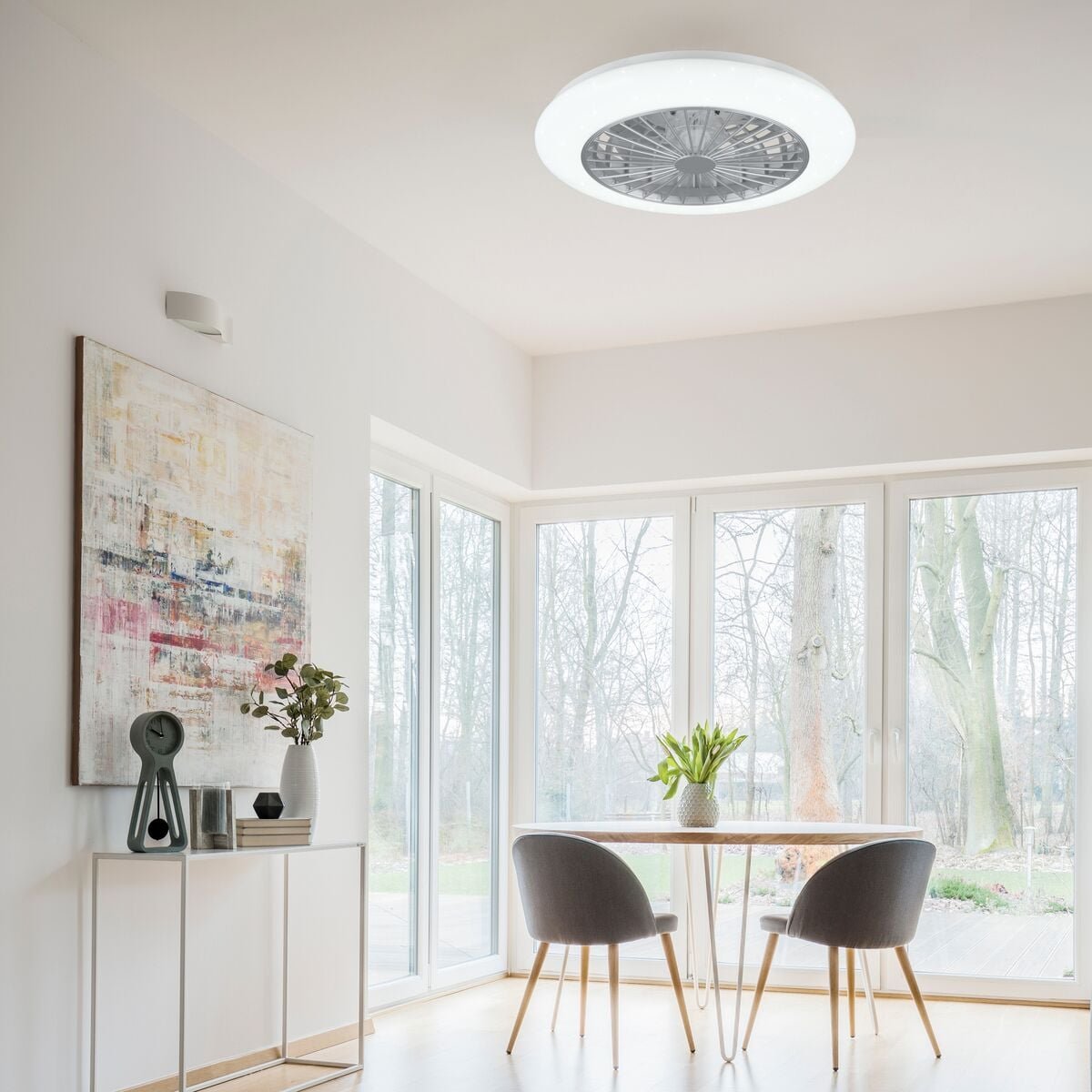 Trio Stralsund LED tuuletinplafondi valkoinen tähtitaivas RGB