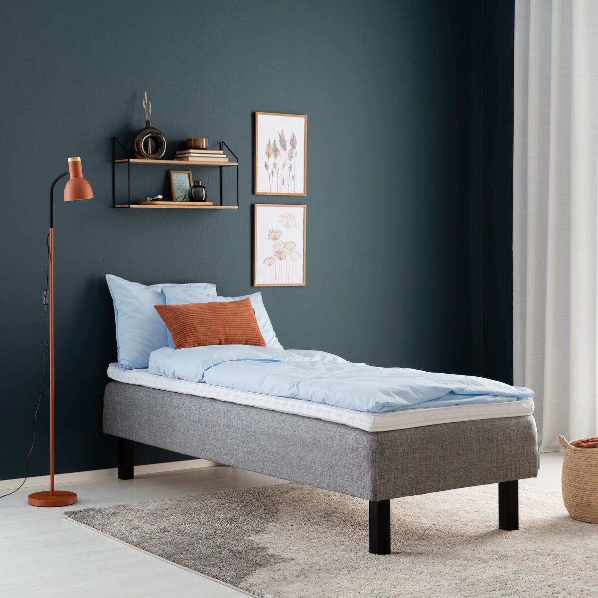 Unia Basic runkopatjasänky 90x200 cm relax pp, mustat jalat, harmaa Ibiza