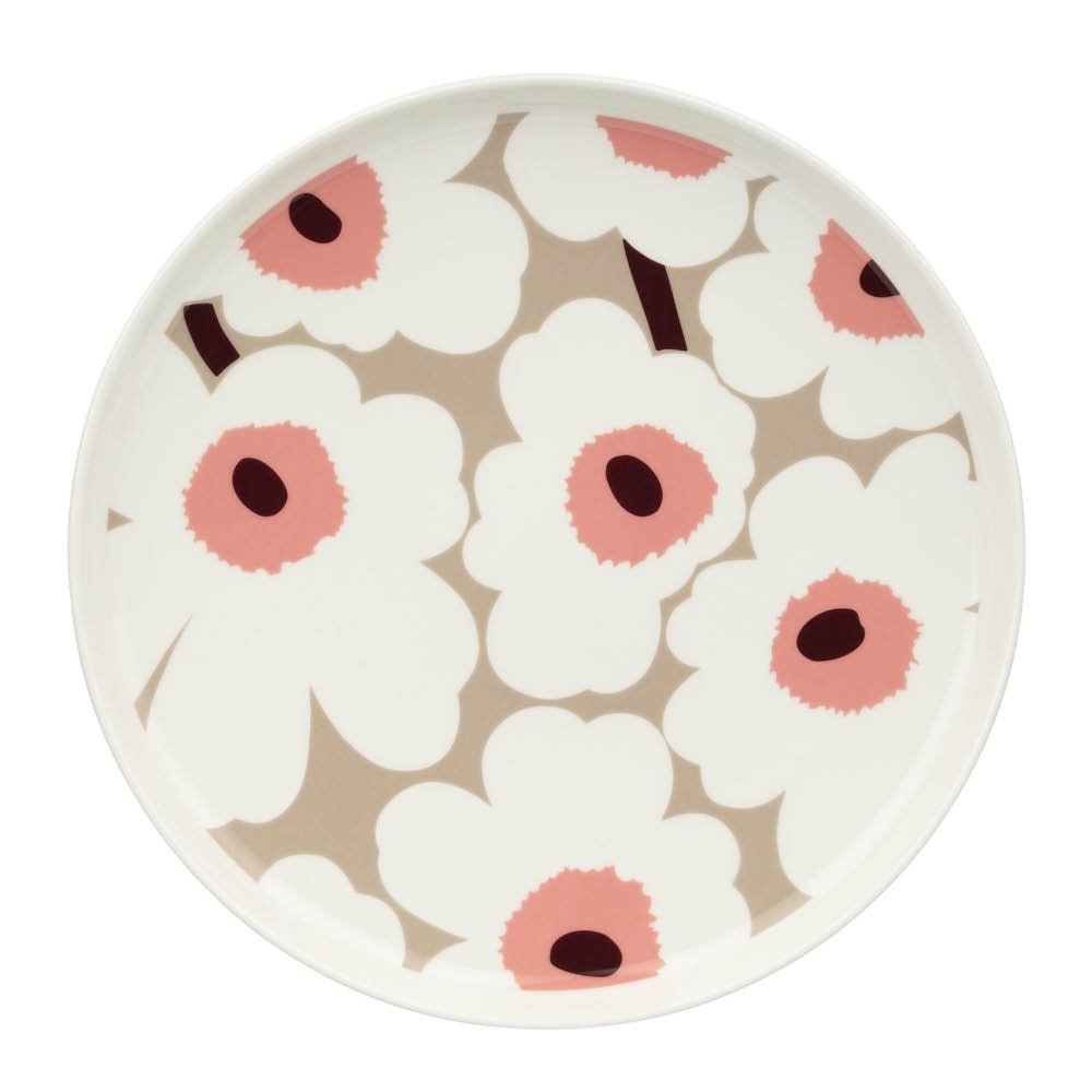Marimekko - Oiva / Unikko Lautanen 25 cm Valkoinen/VIininpunainen