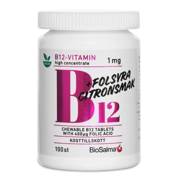 BioSalma B12-vitamiini 1mg + Foolihappo , 100 tablettia