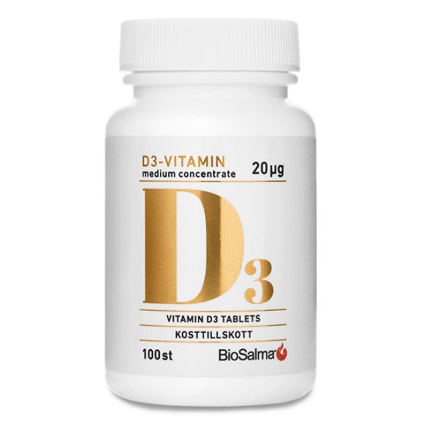 BioSalma D3-vitamiiini Medium Concentrate 20ug, 100 tablettia