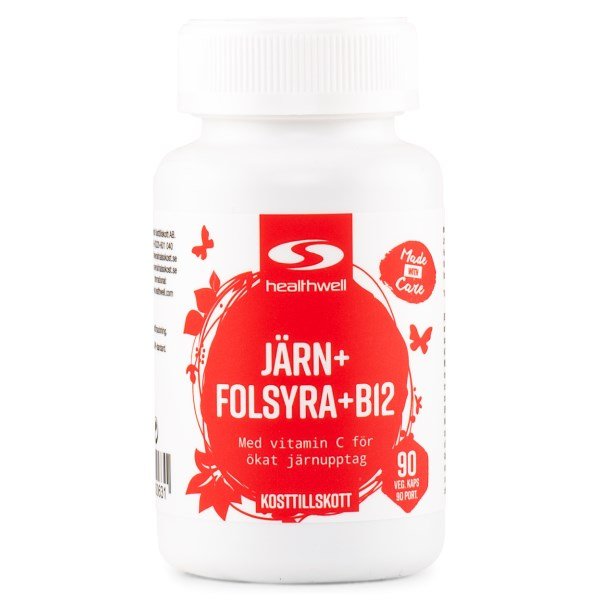 Healthwell Rauta + Foolihappo + B12, 90 kapselia