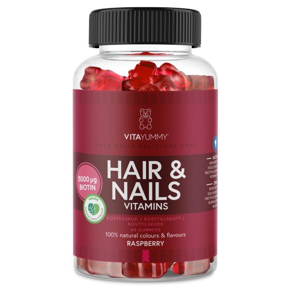 VitaYummy Hair & Nails, Vadelma, 60 Gummies
