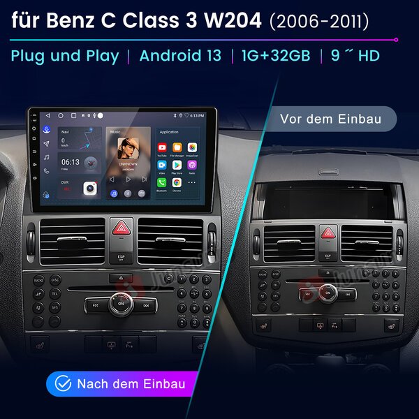 android autoradio Junsun mercedes benz c klasės w204 s204 2006-2011 gps navi carply android auto rds dsp fm bluetooth 2din