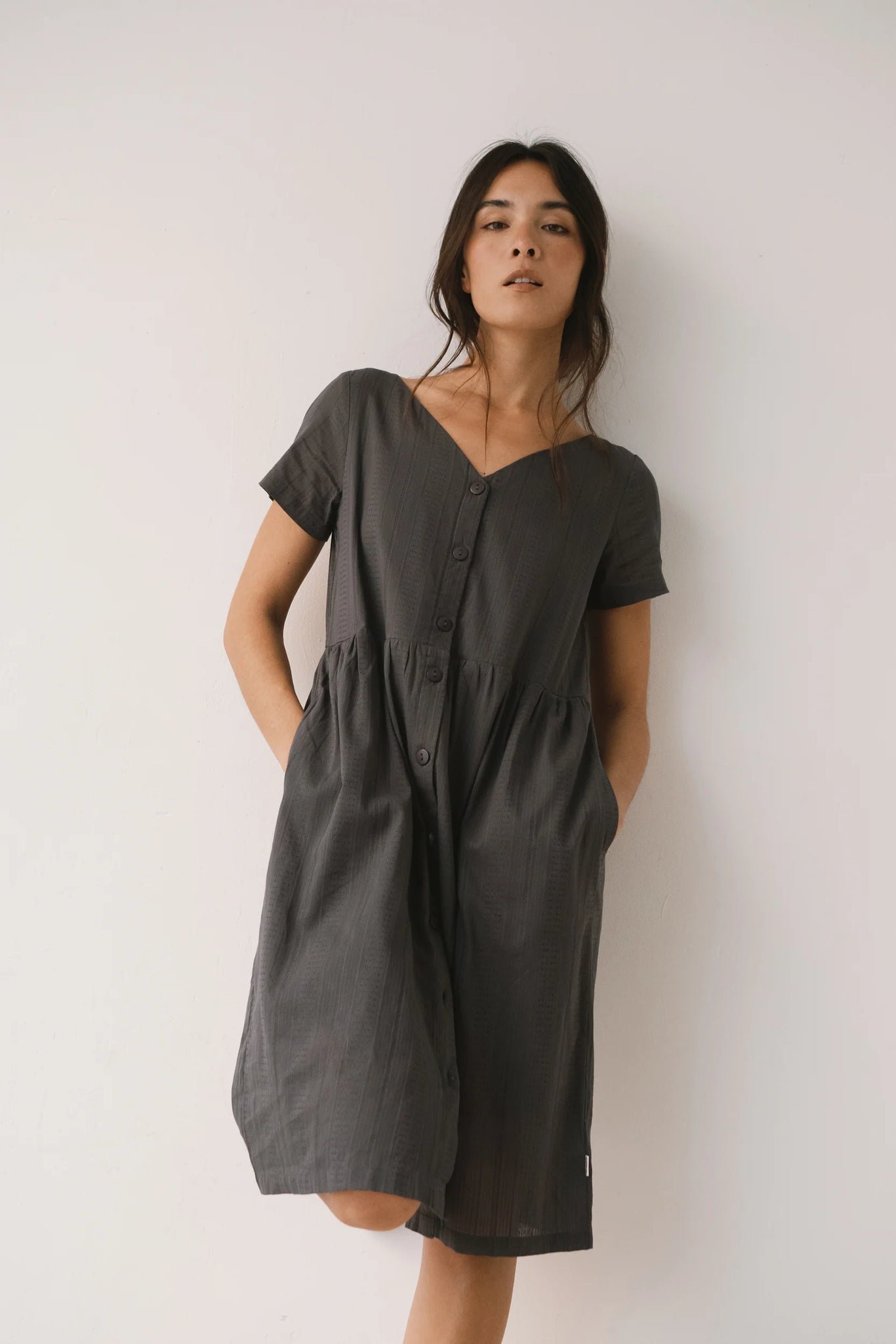 Ariane Buttoned Midi Dress Black