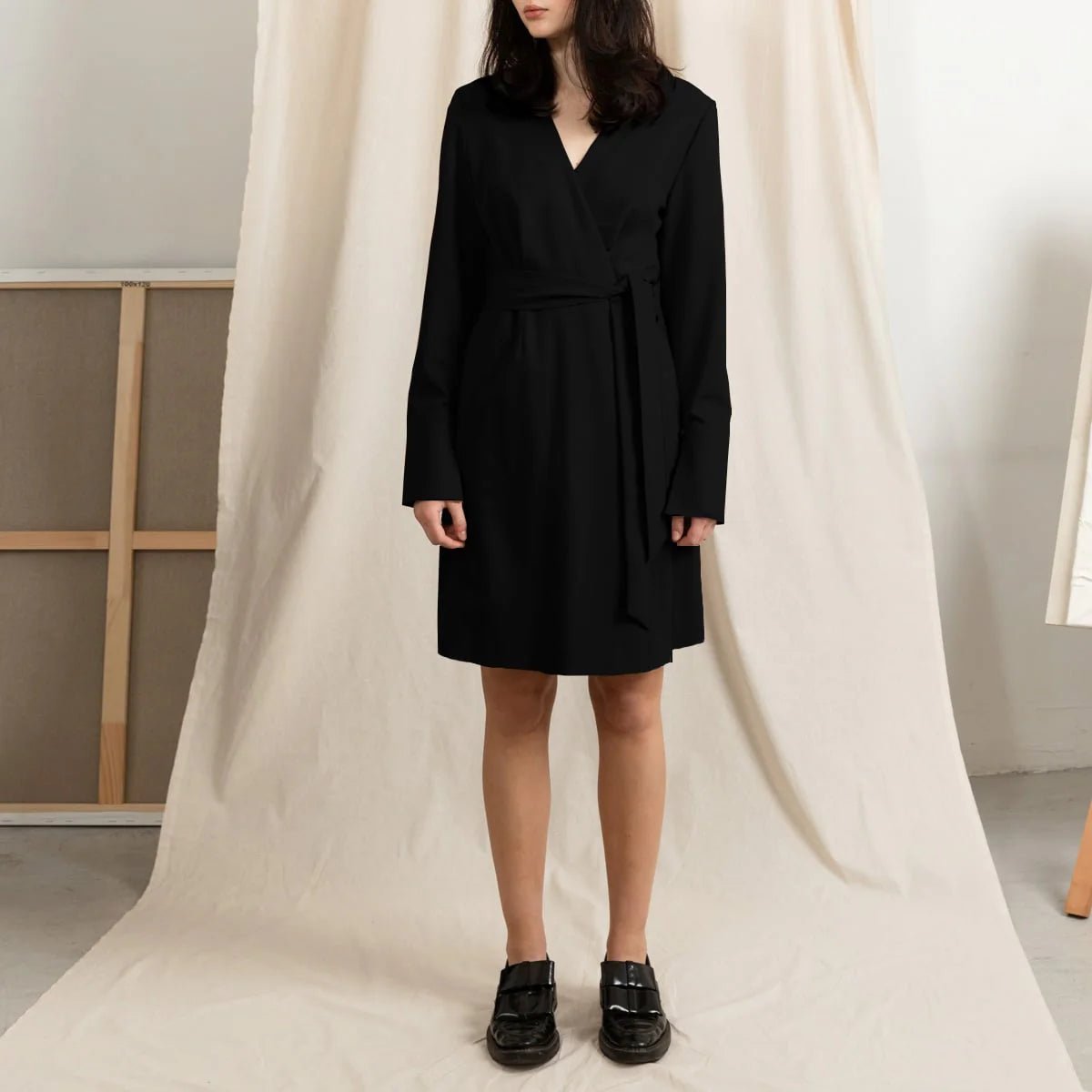 Wrap Dress Black Wool Short