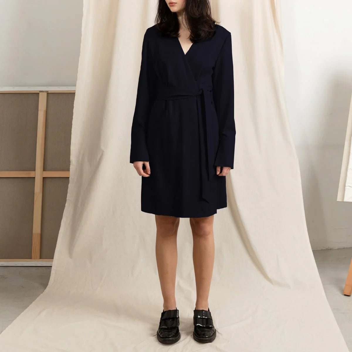Wrap Dress Dark Blue Wool Short