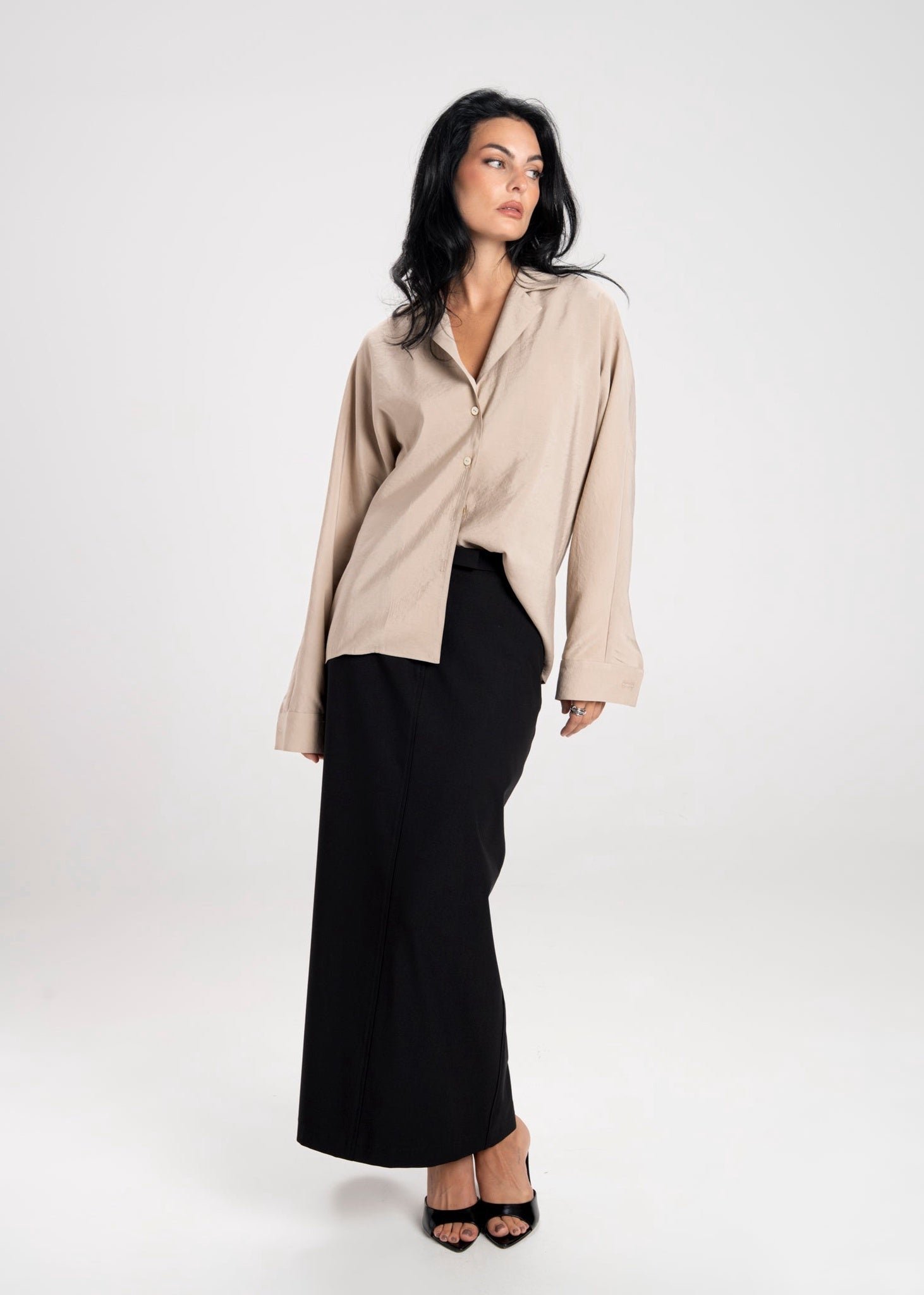 Keanu Tailored Mid-Waist Midi Skirt Black