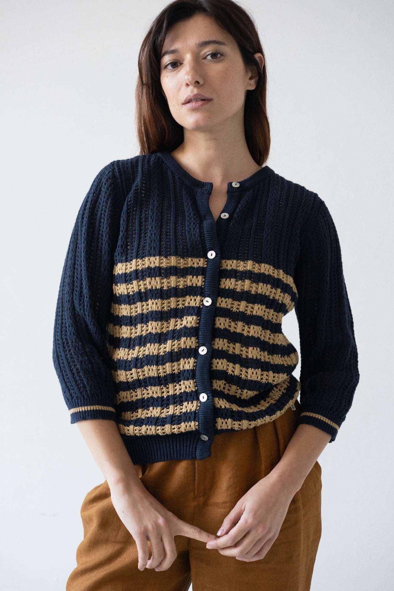 Bibi Openwork Oversize Cardigan Two-Tone Blue