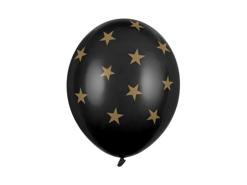 Mustat ilmapallot - kultaiset tähdet - 30cm, 6kpl