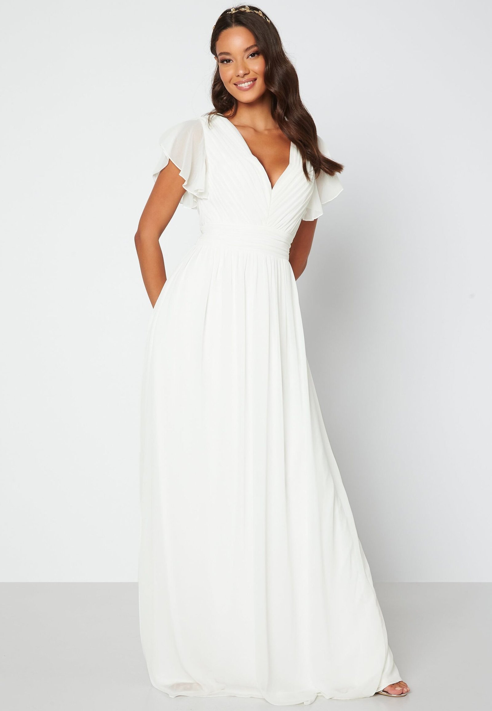 Butterfly Sleeve Pleated Wedding Gown