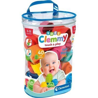 Clementoni - Clemmy Baby - Laukku, jossa on 40 pehmeää kuutiota - Sekoitettu - Alkaen 9 kuukautta - Pehmeä kuutio varmistaa turvallisuuden ja kulkee läpi
